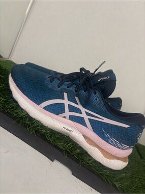 Asics Womens Gel Nimbus 24 1012B201 Blue Pink Running Shoes Sneakers Size 9.5
